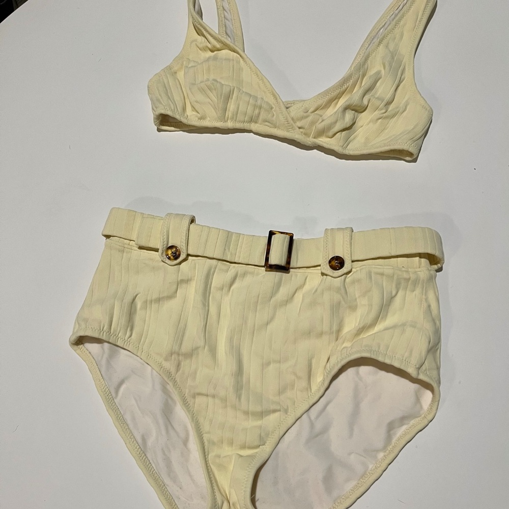 Solid and Striped Belted Two  Piece Swimsuit